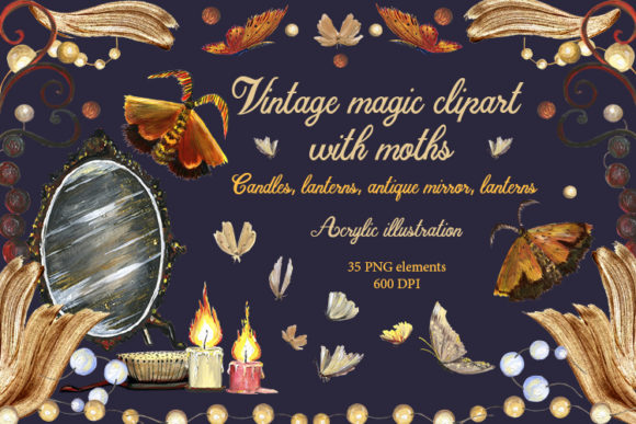 Download Vintage Magic Clipart with Moths. Candle - Magic clipart Collection