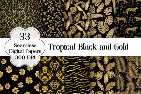 Download Tropical Black and Gold Digital Paper - Gold digital paper Collection