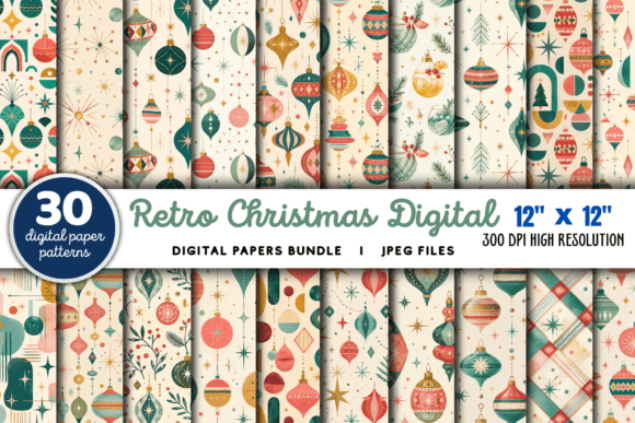 Download Retro Christmas Digital Paper Bundle - Christmas digital paper Collection