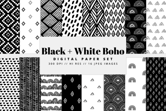 Download Black and White Boho Digital Paper Set - Black and white boho Collection