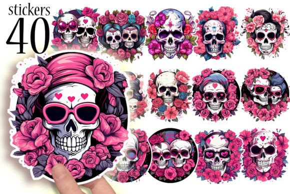 Download Skulls and Roses Printable Stickers PNG - Sticker Collection