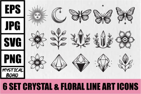 Download Mystical Boho Crystal Line Art Set - Premium Bundle