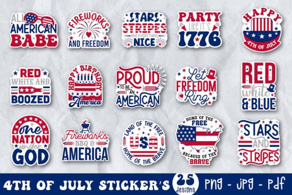 Download 4th of July Printable Stickers Bundle - Sticker Collection
