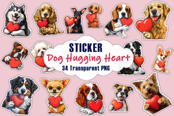 Download Cute Dog Hugging Heart Valentine Sticker - Sticker Collection