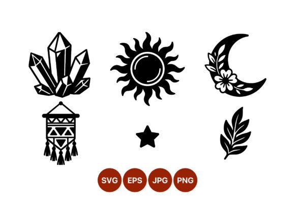 Download Boho Crystal Sun Moon Star Leaf Icons - Premium Bundle