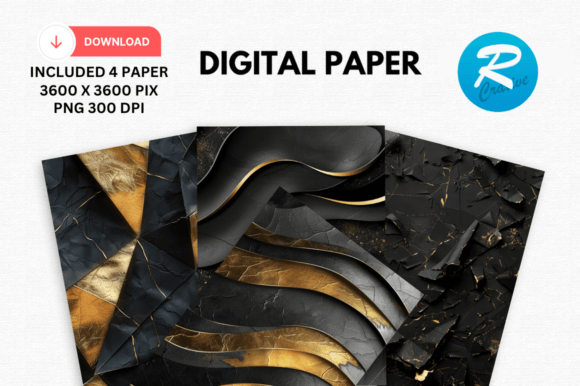 Download Watercolor Black and Gold Digital Paper - Gold digital paper Collection