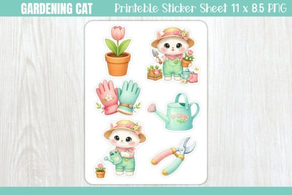Download Gardening Cat Printable Sticker Sheet - Sticker Collection