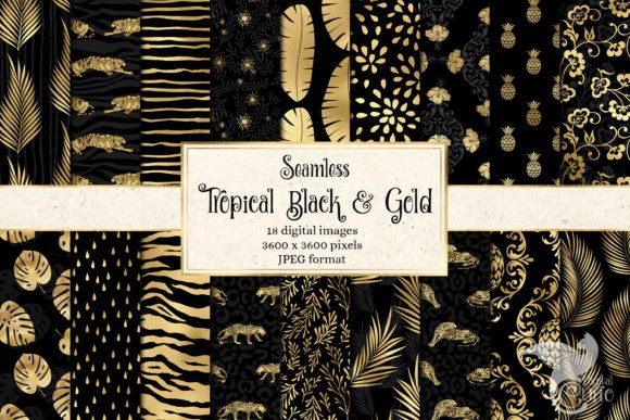Download Tropical Black and Gold Digital Paper - Gold digital paper Collection