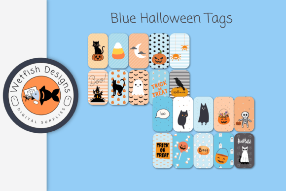 Download Blue Halloween Scrapbook Tags Stickers - Sticker Collection